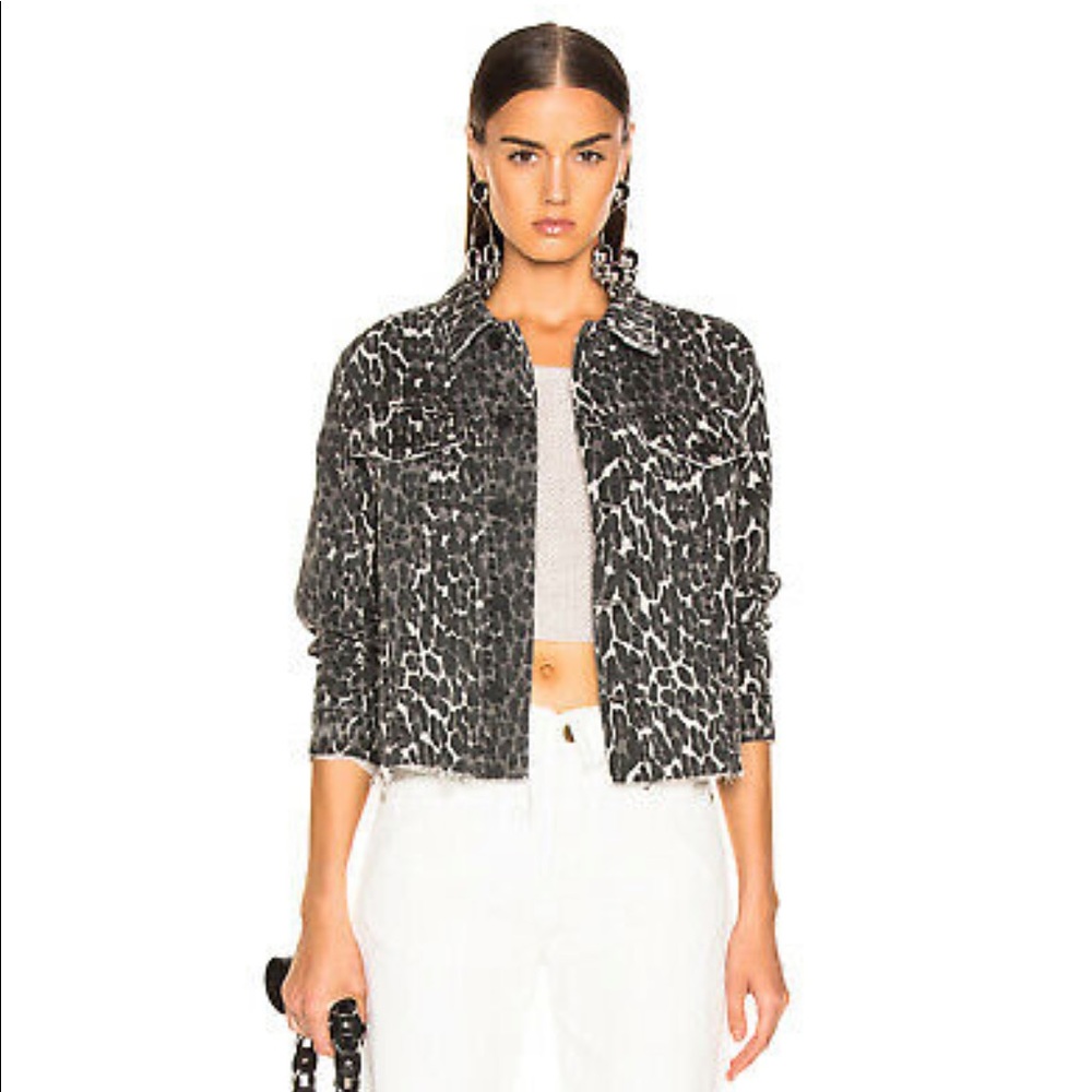 MOTHER The Cut Drifter Leopard Denim Jacket—L
